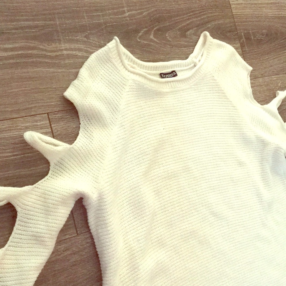 Express white knit sweater with cut out arms